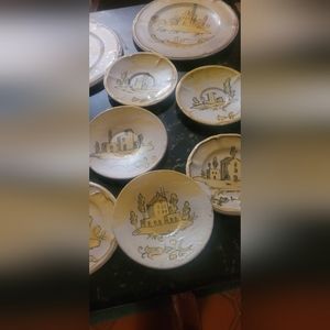 17 pc antique 1800s dishes pottery plates italy village  handpainted vietri